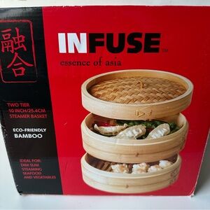 INFUSE Escence Of Asia Two Tier 10.25" Bamboo Steamer Basket *New* Dumpling